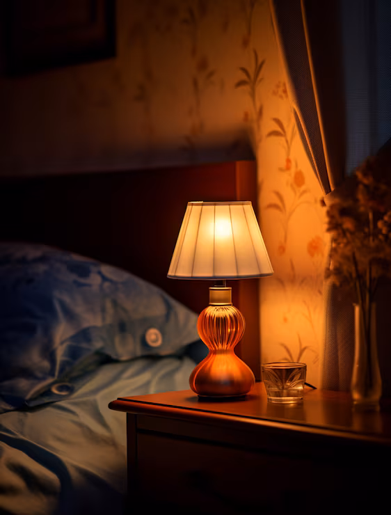 Himalayan salt lamp glowing with warm amber light in a room